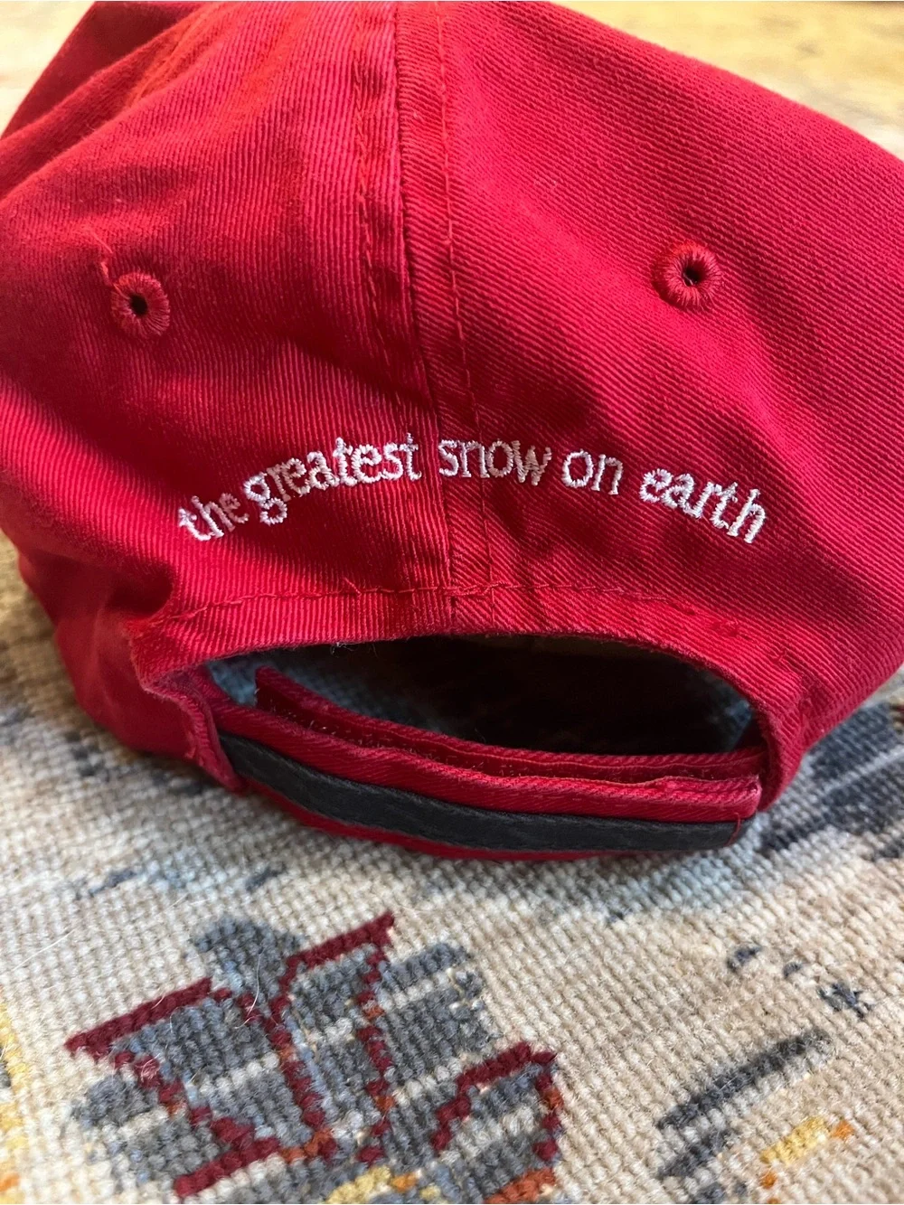 Vintage Port Authority Red 'Ski Utah' Embroidered Baseball Cap, 100% Cotton